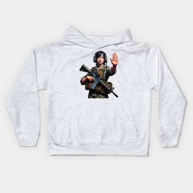 Tactical Girl Kids Hoodie by Rawlifegraphic